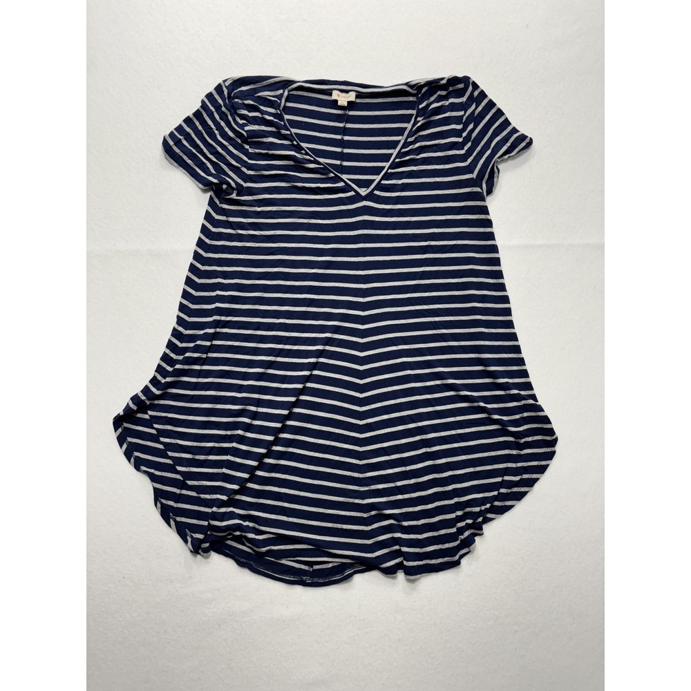 Cremieux T-Shirt Dress Womens XS Blue Stripe V Neck Short Sleeve Jersey Stretch